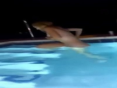 unhinged teen jumps into pool topless