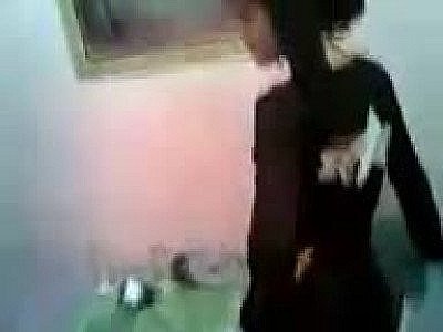 Arab chick at table flashes her tits