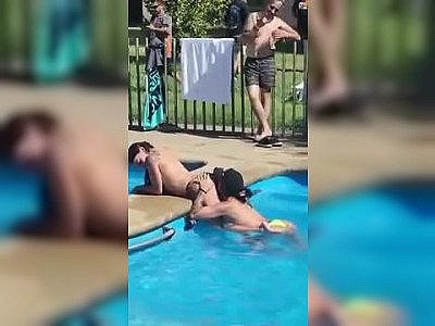 eating her best friend's ass in a public pool
