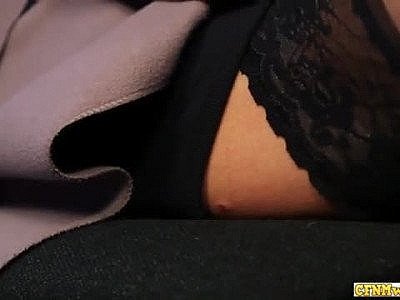 Femdom cfnm slut goes down on dick