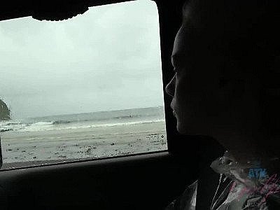 Car sex with his petite girlfriend Elsa Jean