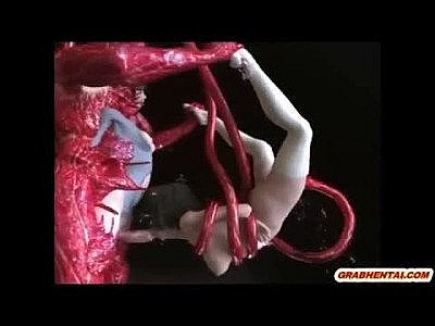 D anime caught by monster tentacles and sucked bigcock