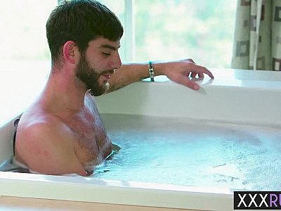 Naughty brunette MILF massage a friends big hard cock HD