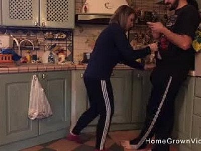 Busty wife gets bent over and fucked by a big cock