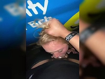 college girl being used for blowjobs behind a van
