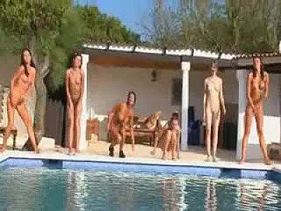 Six naked girls by the pool from poland