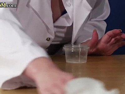 CFNM HJ nurse jerks patient cock to get his sperm sample