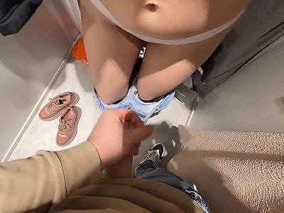 Fitting Room Blowjob and Cumshot with a Big-Ass, Big-Tits Amateur