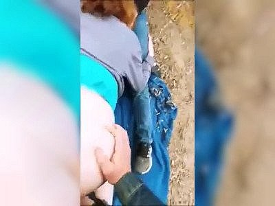 Slut in public threesome