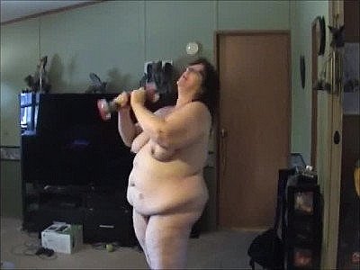 BBW Granny Nude Shaking her Jiggly Body to a Shake Weight Funny