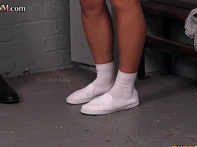 CFNM cheerleader seduces naked guy before jerking his dick